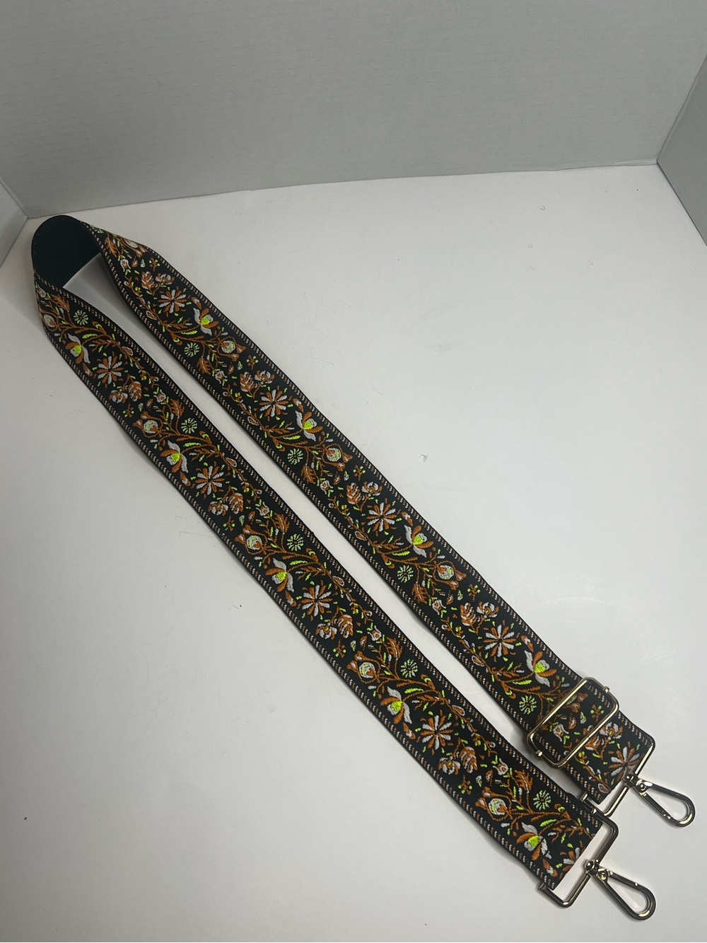 Floral Embroidered Black, Neon Green, White & Orange Adjustable Strap